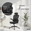 Oline ErgoAir Ergonomic Office Chair – Adjustable Lumbar Support, Flip-Up Armrests, Mesh Computer Desk Chair, Swivel Rolling Executive Gaming Chair for Home & Office (Black)
