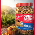 Fisher Oven Roasted Never Fried Deluxe Mixed Nuts, 24 Ounces (Pack of 1), Almonds, Cashews, Pecans, Pistachios, Healthy Snacks for Adults, Made With Sea Salt, No Added Oil, Trail Mix, Gluten Free