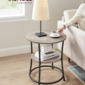 VASAGLE Side Table, 2-Tier Round End Table, Nightstand with Steel Frame for Small Spaces, Living Room, Bedroom, Heather Greige and Ink Black