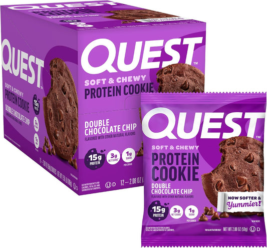 Quest Soft & Chewy Protein Cookie - 15g Protein - Double Chocolate Chip (12 Cookies)