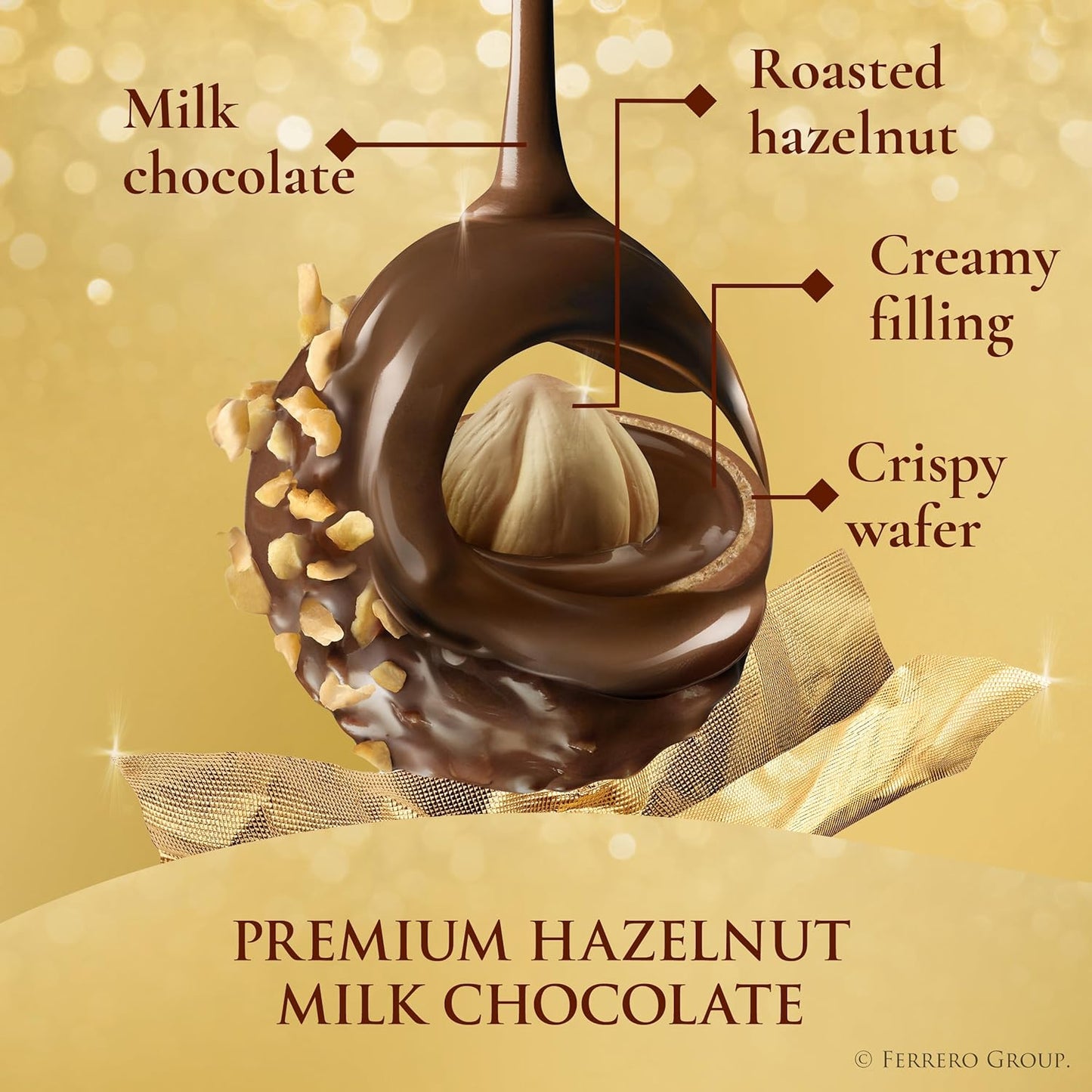 Ferrero Rocher Gourmet Hazelnut Milk Chocolate Gift Box, 12 Individually Wrapped Chocolates, 5.3 oz