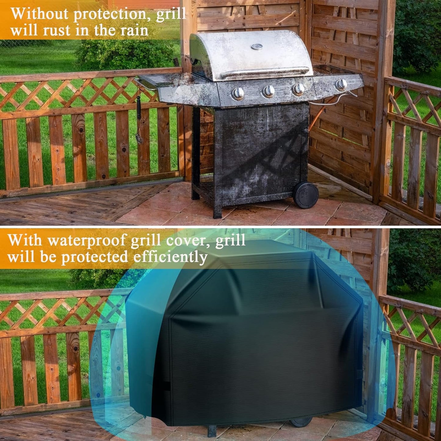 Grill Cover, 58 inch BBQ Gas Grill Cover for Outdoor Grill, Charbroil Grill Cover Barbecue Waterproof, Anti-UV for Weber Char-Broil Monument, Dyna-glo Nexgrill Spun Polyester