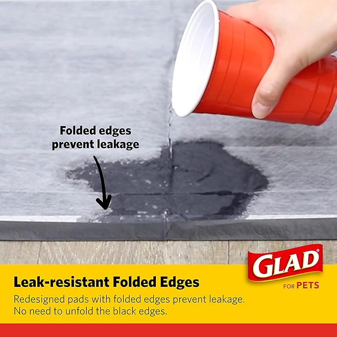 Glad for Pets Black Charcoal Puppy Pads, 23"x23" Disposable Pee Pad That Absorbs & Neutralizes Urine Instantly, Activated Carbon Training Pads For Dogs, Potty Training Supplies - 100 Count
