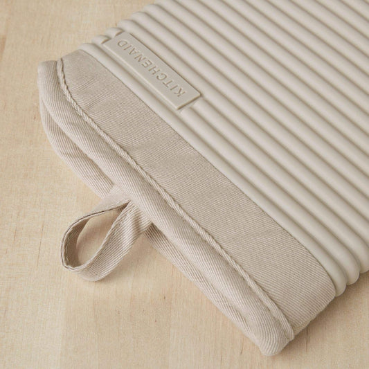 KITCHENAID Ribbed Soft Silicone Oven Mitt 2-Pack Set, 7.5"x13", Milkshake