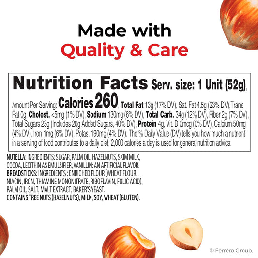 Nutella & GO! Chocolate Hazelnut Spread with Cocoa + Breadsticks, 24 Bulk Snack Packs, 1.8 oz Each