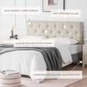 Linen Fabric Upholstered Headboard Queen Size, Modern Diamond Tufting Solid Wood Queen Headboard Only, Adjustable Height from 37” to 51” Head Board, Bed Frame or Wall Mount Headboards, Beige