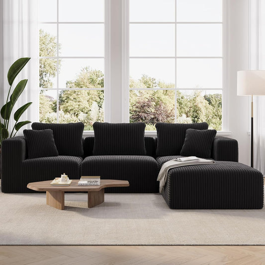 Novilla 106" Modular Sectional Sofa, Modern Cloud Sectional Couch with Smarts Coil Support, L-Shape Boneless Couch for Living Room Apartments Bedroom, No Assembly Required (3 Seater + 1 Ottoman)