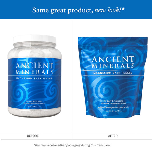 Ancient Minerals Magnesium Bath Flakes - Bathing Alternative to Epsom Salt - Soak in Natural Salts - High-Absorption Efficiency for Relaxation, Wellness & Muscle Relief (4 .4 lb)
