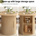 47 inch Round Dining Table for 4, Kitchen Table Dinner Table with 2-Layer Storage Shelf and Wood Slide Door for Home Dining Room Living Room (Natural)