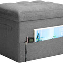 Storage Ottoman with Extra Thick Foam Padded Seat, Foldable Foot Rest Stool with Linen Fabric, 43L Ottoman with Storage Bench for Bedroom Living Room, Holds Up to 300lbs, 17x13x13in, Dark Gray
