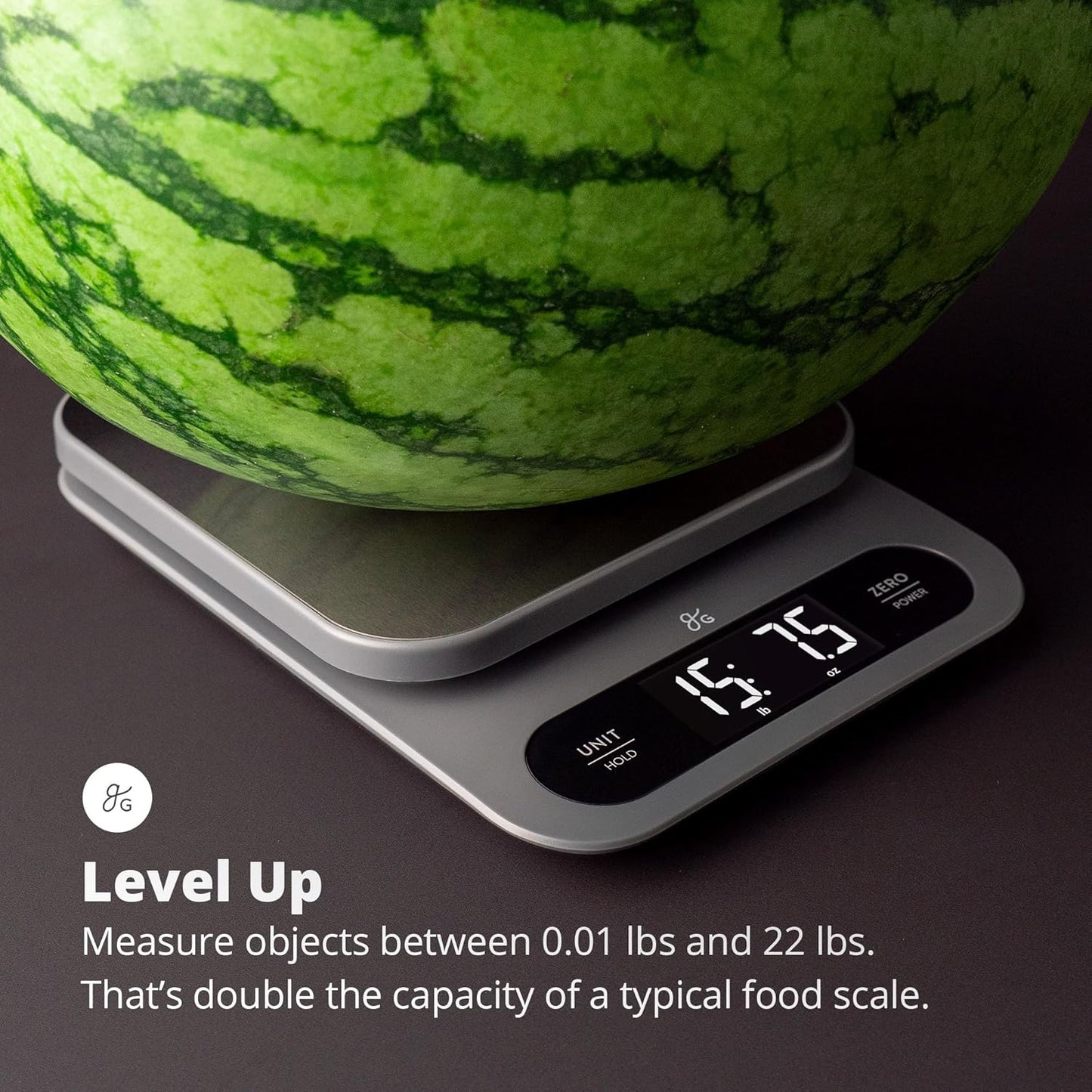 Greater Goods Digital Food Scale for Kitchen & Baking, 10kg/22lb High-Capacity Weight Scale with 1g Precision, Stainless Steel Platform, Hi-Def LCD, Ideal for Bread, Sourdough & Bulk Cooking