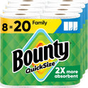 Bounty Quick Size Paper Towels, White, 8 Family Rolls = 20 Regular Rolls (Packaging May Vary)