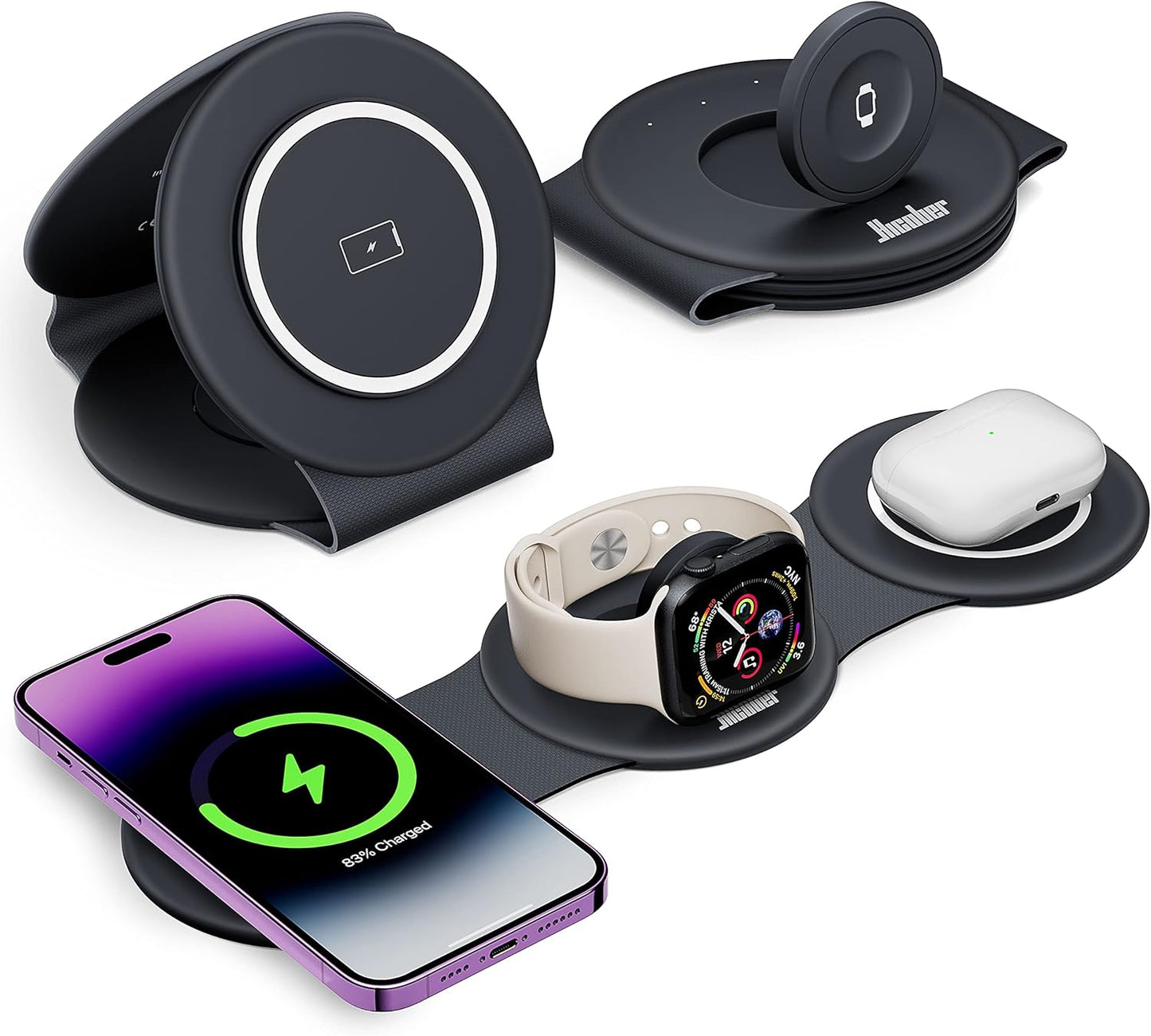 3 in 1 Charging Station for Apple Multiple Devices, Foldable Travel Wireless Charger 18W for iPhone Air 17 16 15 14 13 Pro Max Plus &Apple Watch Series/Airpods