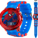 Marvel Spider-Man Kids' LCD Watch – Flashing LED Bullet Band, Digital Time Display, Red & Blue Design, Durable Plastic Case, Adjustable Silicone Strap – Fits Wrists 5.5" to 8"