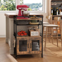 Coffee Bar Cabinet, 3 Tier Coffee Station Table on Wheels, 35.9" H Bar Cart with Wire Basket Drawer & 5 Hooks for Home Kitchen, Liquor Buffet Sideboard Cabinet (Rustic Brown)