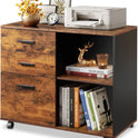 DEVAISE 3 Drawer Mobile File Cabinet, Wood Lateral Filing Cabinet, Printer Stand with Open Shelves for Home Office, Rustic Brown