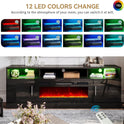 oneinmil 70" Fireplace TV Stand with Power Outlet for TVs Up to 80", Electric Fireplace Entertainment Center with LED Lights & Storage Cabinets, Media Console Table for Living Room, Black