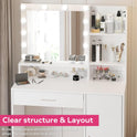 Vanity Desk with Mirror and Light, Large Drawer and Three Level Storage Dresser, 3 Lighting Modes Adjustable Brightness, Bedroom Dressing Table (White)