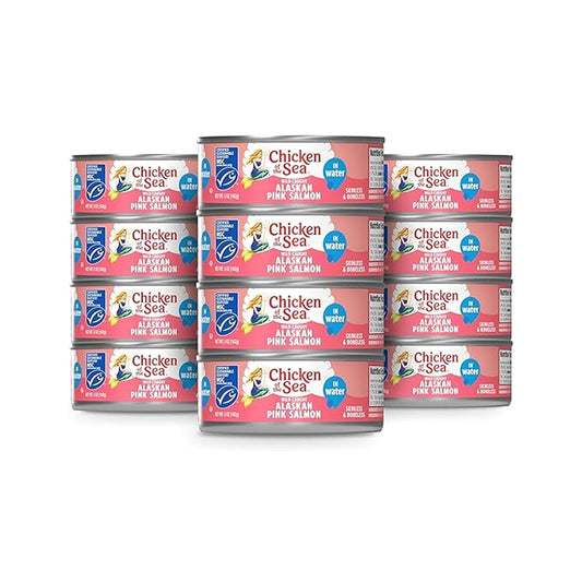 Chicken of the Sea Alaskan Pink Canned Salmon in Water, 5 Ounce Cans, 12-Count – High Protein Skinless & Boneless Wild Caught Salmon – Delicious Wild Salmon for Burgers, Pasta, & More