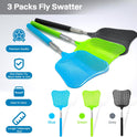 Telescopic Fly Swatter, Begonia Fly Swatter for Indoors,Manual Plastic Flyswatter Heavy Duty with Stainless Steel Telescopic Handle (3 Pack)