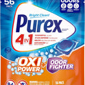 Purex 4-in-1 Oxi Power + Odor Fighter Laundry Detergent Pacs, Fresh Morning Burst, 56 Count