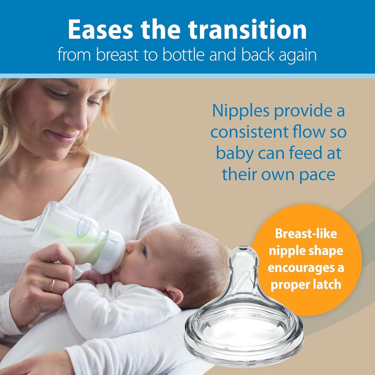 Dr. Brown's Natural Flow Anti-Colic Options+ Wide-Neck Glass Baby Bottles 5 oz/150 mL, with Level 1 Slow Flow Nipple, 3 Pack, 0m+