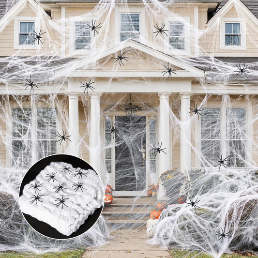 MAQIHAN 1000 sqft Spider Webs Halloween-Decorations Halloween Spider Web Cobwebs Halloween Decorations with 40 Fake Spiders Super Stretch Cobwebs for Halloween Decor Outdoor