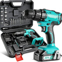 COMOWARE 20V Cordless Drill, Electric Power Drill Set with 1 Battery & Charger, 3/8” Keyless Chuck, 2 Variable Speed, 266 In-lb Torque, 25+1 Position and 34pcs Drill/Driver Bits