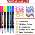 Glitter Markers Outline Pens Metallic,12 Cute Art Supplies Kids 6-8 9-12 10-12 Year Old Tween Teen Girl Gifts Trendy Stuff,Arts Crafts Kids Ages 8-12,Crafts Girls 8-12 Shimmer Sparkle Cool Fun Drawing