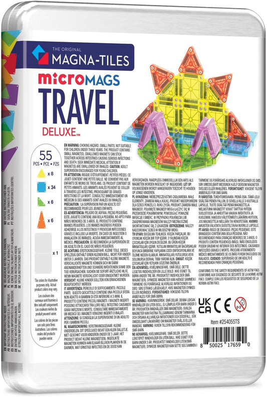 MAGNA-TILES microMAGS Travel Set Deluxe 55-Piece Magnetic Construction Set, The Original Magnetic Building Brand