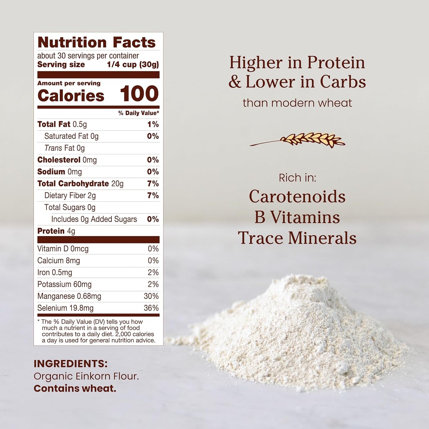 Jovial Organic Einkorn Unbleached All Purpose Flour - Bread Baking Flour for Sourdough, High Protein, Non-GMO, For Organic Pizza & Pasta, European Italian Made, Glyphosate Free - 32 Oz
