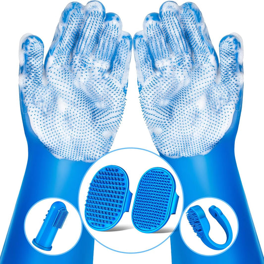 6PCS Pet Grooming Kit for Dogs,Cats and Horses | Dog Washing Gloves | Dog Bath Brush | Dog Bath Gloves | Dog Shampoo Brush | Pet Grooming Gloves | Dog Bath Supplies (Navy Blue)