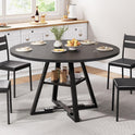 Round Dining Table for 4,Kitchen Dining Room Circle Dinner Pedestal Table,Space Saving Wood Kitchen & Dining Room Furniture (Black, 47In)