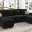 HONBAY Sectional Sofa with Storage Seat Velvet U Shaped Couch with Reversible Chaise Convertible Sectional Couches for Living Room,Black Velvet