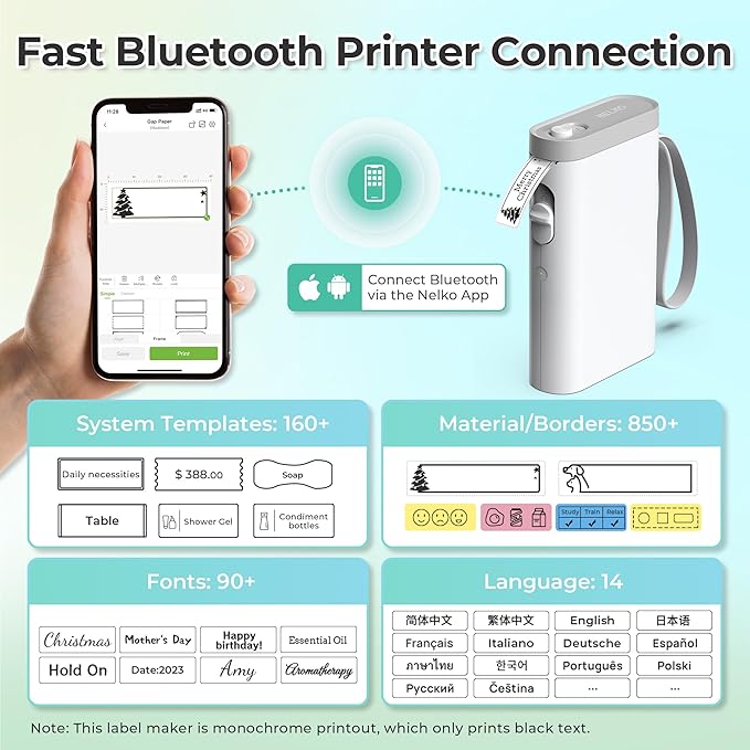 Nelko Label Maker Machine with Tape, P21 Bluetooth Label Printer, Wireless Mini Label Makers with Multiple Templates for Organizing Office Home, White