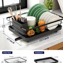 Kitsure Dish Drying Rack for Kitchen Counter, Stainless Steel Sink Organization and Storage Essentials with Cutlery Holder, Home and Appartment Decor, 12''W x 15.5''L, Black