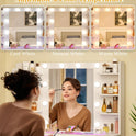 Vanity Desk with Mirror and Lights, Makeup Vanity Desk with Lights 3 Colors, Transparent Top Vanity with 2 RGB Drawers, 6 Shelves, Large Tempered Cabinet, Power Outlet, for Bedroom, White
