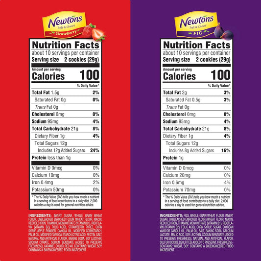 Newtons Soft & Fruit Chewy Fig & Strawberry Cookies Variety Pack, (Fig Bars, Strawberry Bars), 4 Packs