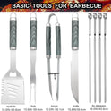 grilljoy 24PCS BBQ Grill Tools Set with Meat Thermometer and Injector - Extra Thick Stainless Steel Fork, Spatula& Tongs - Complete BBQ Accessories in Aluminum Case - Perfect Grill Gifts for Men Grey