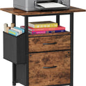 GYIIYUO 2 Drawer File Cabinet with 24'' Extended Desktop, Mobile Filing Cabinet, Rolling File Cabinet with Side Bag, Fabric Drawer, Fits A4/Letter Size, Printer Stand Home Office, Light Brown