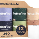 Betterway Bamboo Toilet Paper 3 Ply - Sustainable Toilet Tissue - 12 Double Rolls & 360 Sheets Per Roll - Septic Safe - Organic, Plastic Free - FSC Certified