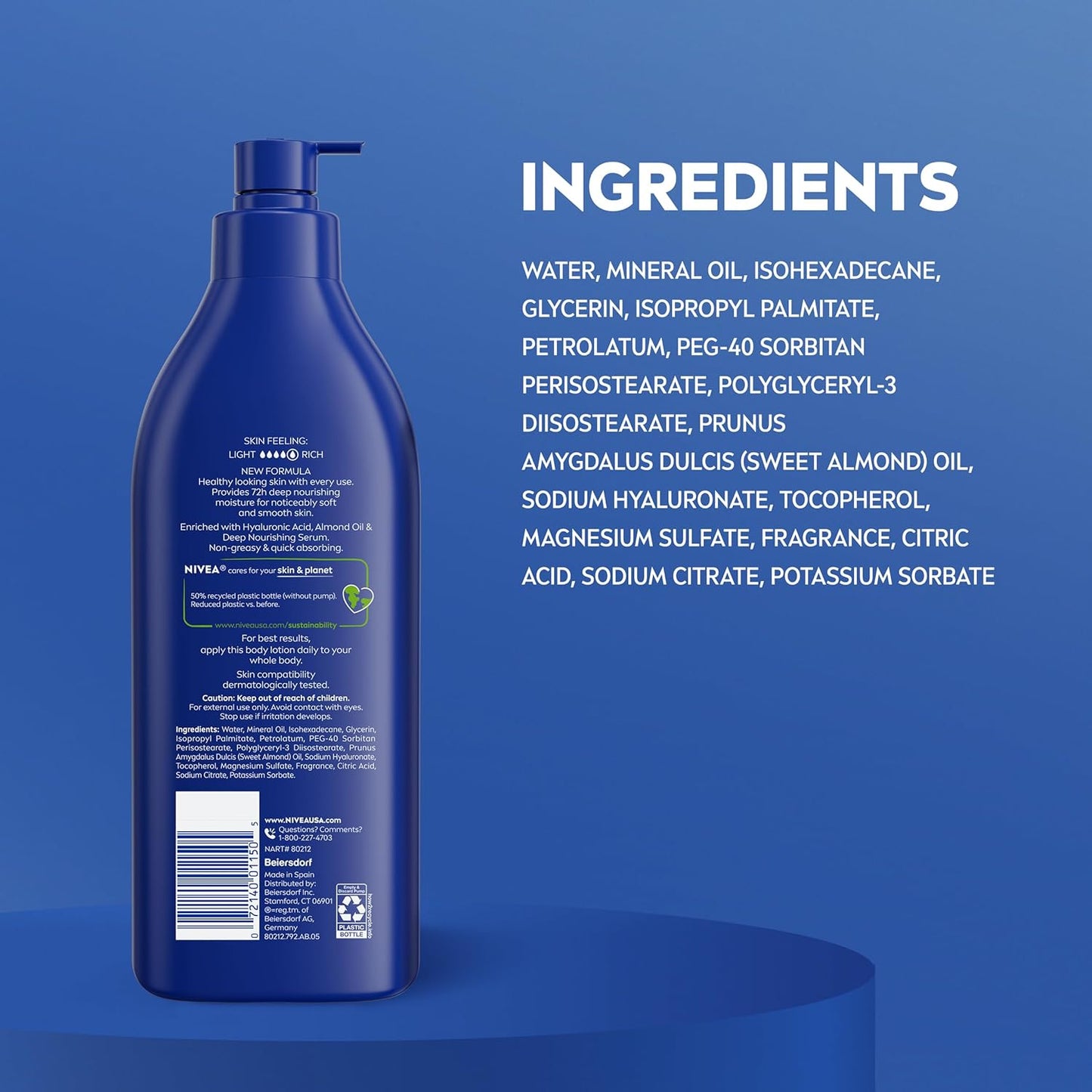 NIVEA Essentially Enriched Body Lotion for Very Dry Skin with Hyaluronic Acid, Almond Oil and Deep Nourishing Serum, 72-Hour Body Moisturizer, 16.9 Fl Oz Pump Bottle, Pack of 2