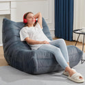Bean Bag Chairs for Adults Giant Bean Bag Chair Memory Foam BeanBag Chair Bean Bag Sofa with Filler Faux Fur Fireside Beanbags Lazy Sofa for Living Room Bedroom Office (Bluegrey Plush, Single)