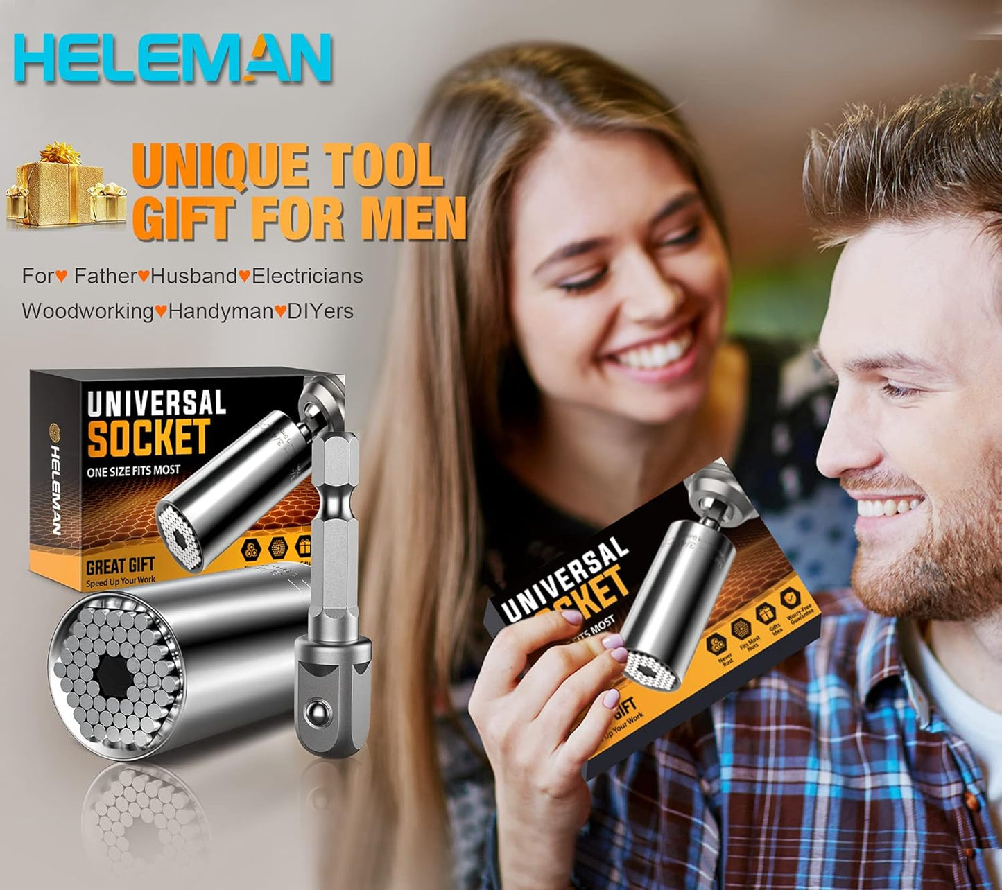 Stocking Stuffers for Men Gifts Super Universal Socket Tools Gifts for Men: Socket Set with Power Drill Adapter(7-19 MM) Cool Stuff Gadgets for Women Birthday Gifts for Dad Husband Adults