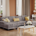 Furmax Sectional Couches for Living Room, U-Shaped Sofa Couch with Linen Fabric, 4 Seat Sofa Set with Double Chaise for Apartment (Fabric, Grey)