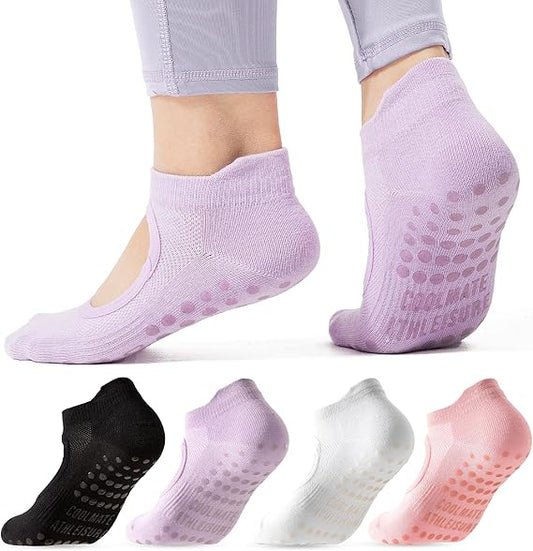 CoolMate Pilates Socks with Grips for Women, Yoga Socks, Crew Non Slip Women for Workout, Barre, Pilates Gifts