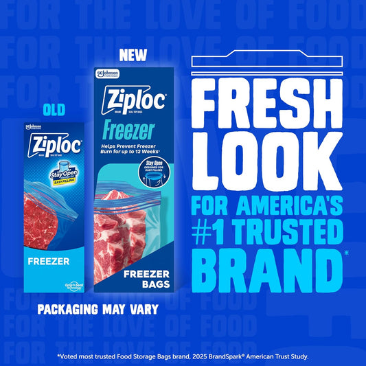 Ziploc Gallon Food Storage Freezer Bags, Stay Open Design, Easy to Fill, 80 count