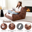Hobestluk Giant Bean Bag Chair Lazy Floor Sofa, Memory Foam Fireside Sofa for Adults, Big Beanbag Faux Leather Armless Chair for Living Room Bedroom Dorm Office (Brown, Single)