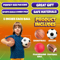 Bedwina Sports Balls for Kids & Toddlers - 5-inch Sports Balls Set Includes Football, Small Soccer Ball, Basketball, and Playground Balls, Fun Indoors & Outdoor Toys (Hand Pump Included)