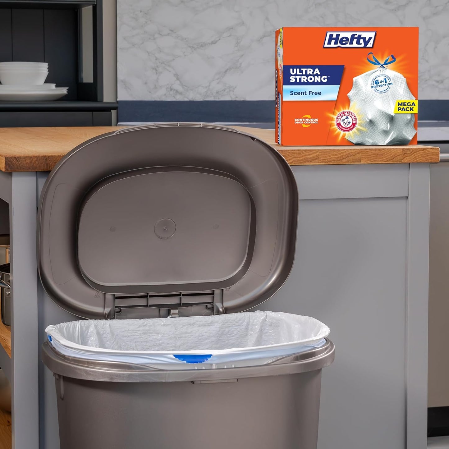 Hefty Ultra Strong Tall Kitchen Trash Bags, Unscented, 13 Gallon, 80 Count